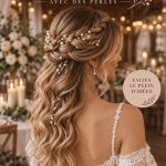 Coiffure de mariage élégante ornée de perles blanches