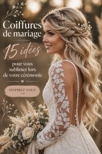 Coiffure de mariage élégante réalisée avec des tresses et des fleurs fraîches