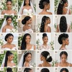 Coiffure de mariage avec tresses sans nœud décorée de fleurs