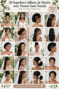 Coiffure de mariage avec tresses sans nœud décorée de fleurs