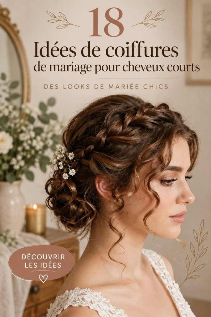 Coiffure de mariée courte et élégante avec des détails raffinés.