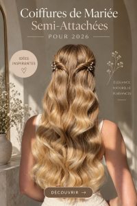 Coiffure de mariée demi-haut avec vagues douces et twist