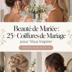 Coiffure de mariée élégante avec un chignon délicat et des fleurs naturelles