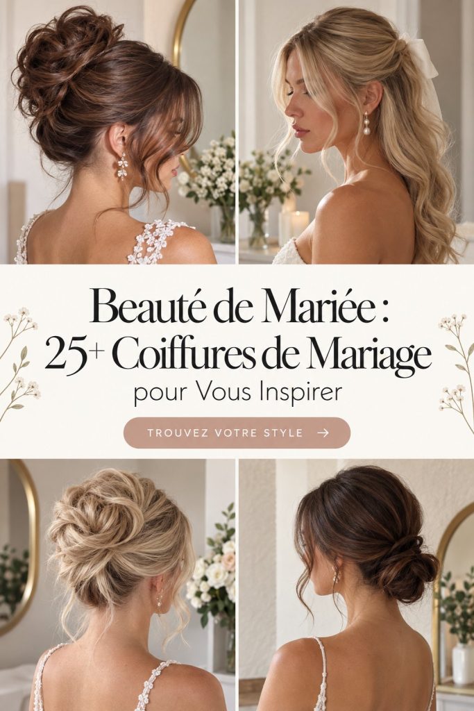 Coiffure de mariée élégante avec un chignon délicat et des fleurs naturelles