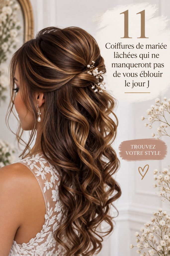 Coiffure élégante pour mariée avec tresses et fleurs