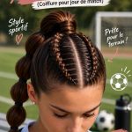 Femme avec des tresses sportives et un chignon haut prêt pour un match