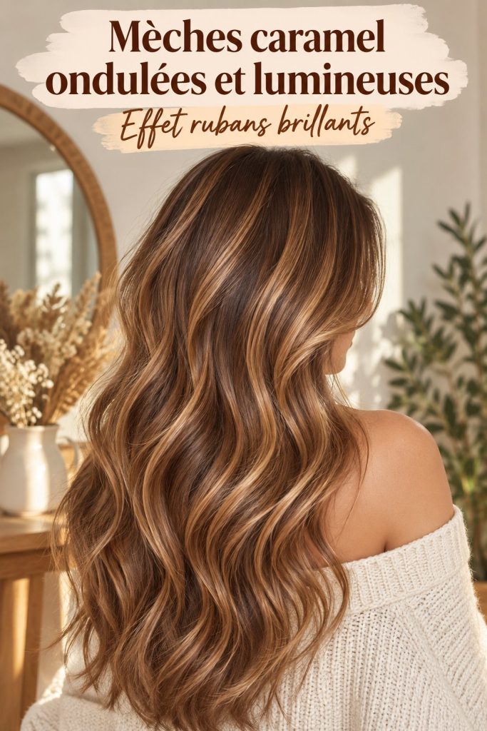 Femme avec des cheveux longs et des couches de ruban caramélisé