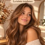 Cheveux châtain chocolat cannelle avec un éclat lumineux, stylisés