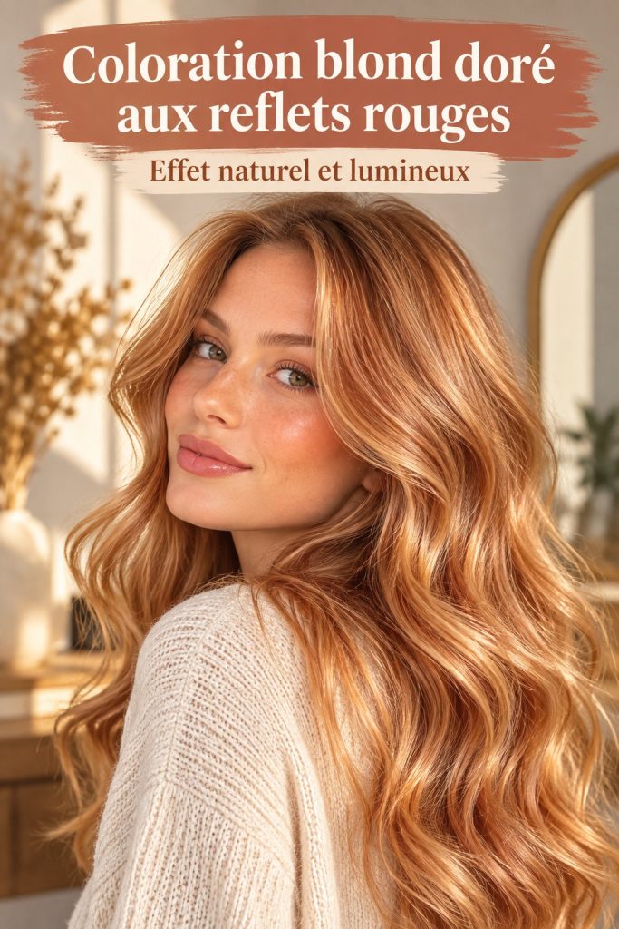Femme avec des cheveux blonde fraise brillants et enchanteurs, affichant une belle coupe moderne