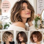 Femme avec une belle coupe de cheveux bob mi-long dans un cadre extérieur lumineux.