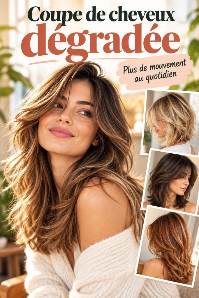 Coupe de cheveux dégradée sur une femme avec des cheveux longs