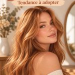 Femme avec des cheveux cuivrés éclairés, mettant en valeur la tendance capillaire actuelle.