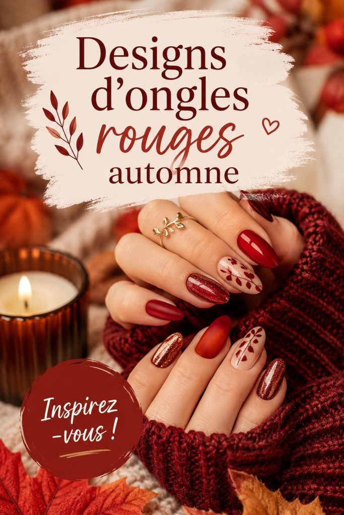 Manucure avec des designs d'ongles rouges tendance pour l'automne