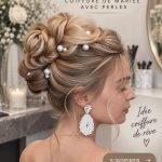 Dutt élégant pour mariage avec perles scintillantes.