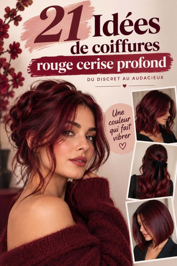 Femme avec des cheveux rouge cerise brillants au soleil, coiffée d'une longue crinière ondulée.