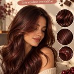 Femme souriante avec des cheveux châtaigne-cerise et une belle coiffure