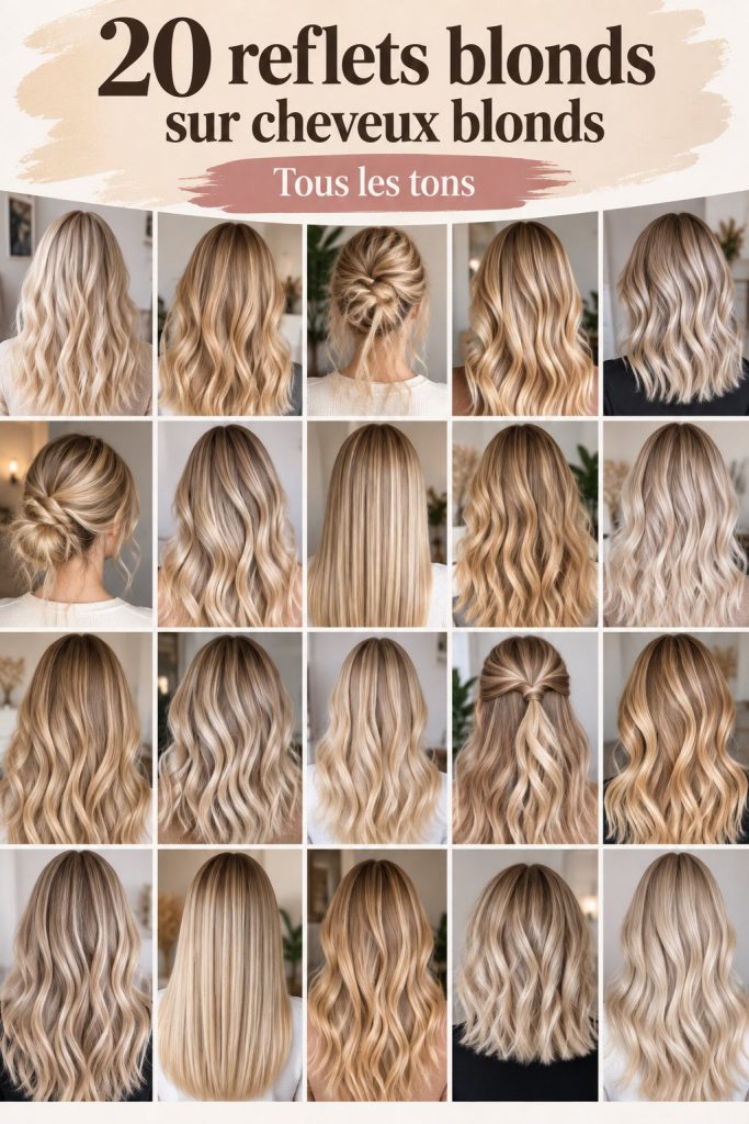 Mèches blonds sur cheveux longs, créant un effet lumineux et moderne.