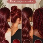 Femme avec des cheveux rouge cerise brillant et une coiffure élégante