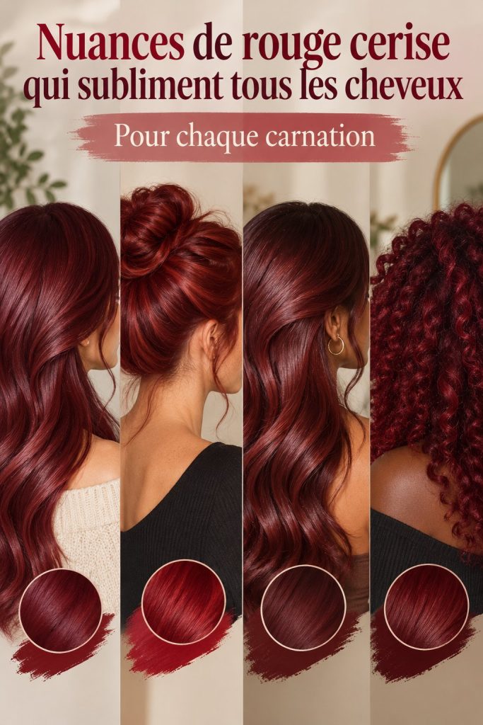 Femme avec des cheveux rouge cerise brillant et une coiffure élégante