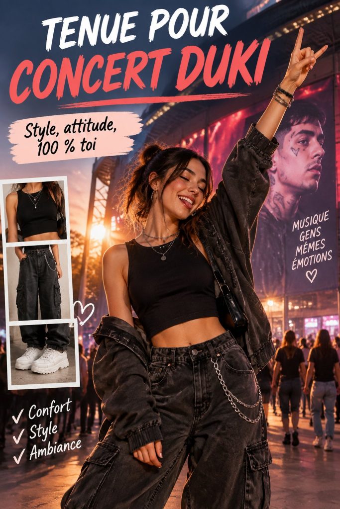 Jeune femme portant une tenue de concert élégante pour voir Duki