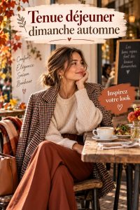 Un ensemble élégant pour un déjeuner d'automne, comprenant une robe longue et des bottines.