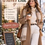 Modèle portant une tenue d'hiver chic avec un manteau élégant et une écharpe stylée.