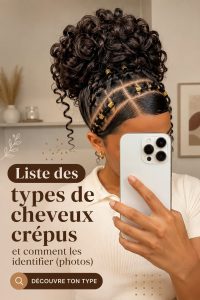 Un échantillon de différents types de cheveux crépus avec leurs textures variées.