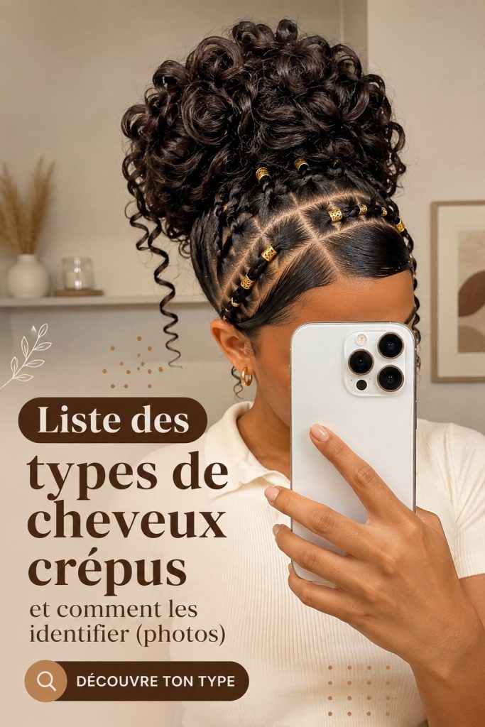 Un échantillon de différents types de cheveux crépus avec leurs textures variées.