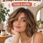Modèle de bob châtain ondulé coiffé avec douceur et élégance.
