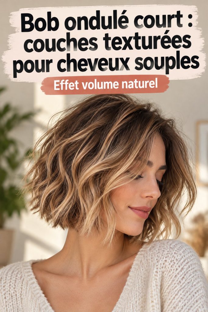 Femme avec un bob ondulé court aux couches texturées