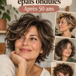 Femme de plus de 50 ans avec une coiffure courte et moderne, mettant en valeur ses cheveux épais.