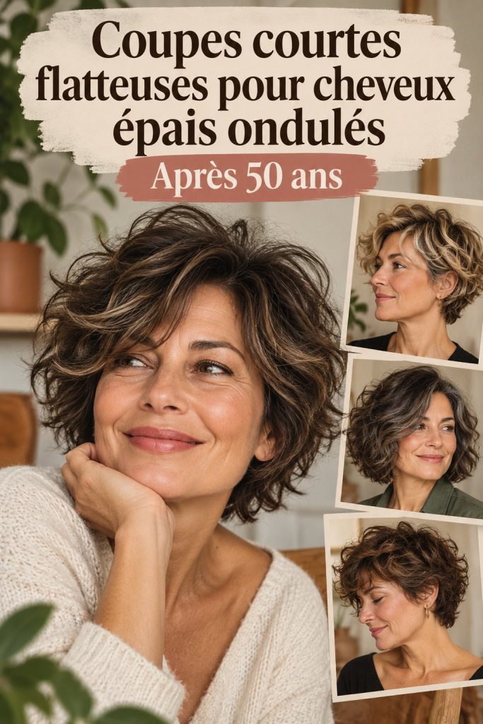 Femme de plus de 50 ans avec une coiffure courte et moderne, mettant en valeur ses cheveux épais.