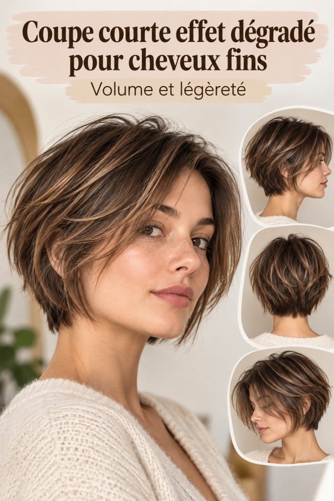 Image d'une coupe courte dégradée mettant en valeur des cheveux fins.