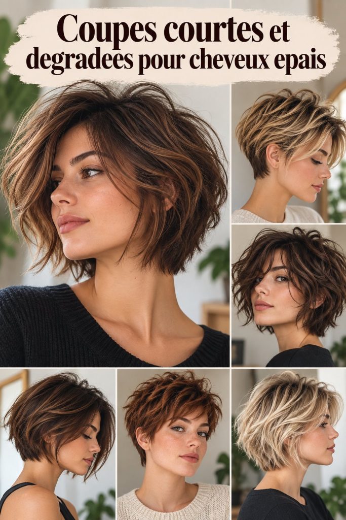 Coupe au carré dégradée sur cheveux épais, mettant en valeur la texture et le volume.