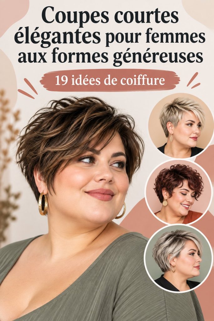 Femme ronde portant une coupe de bob élégante en extérieur, mettant en valeur son visage