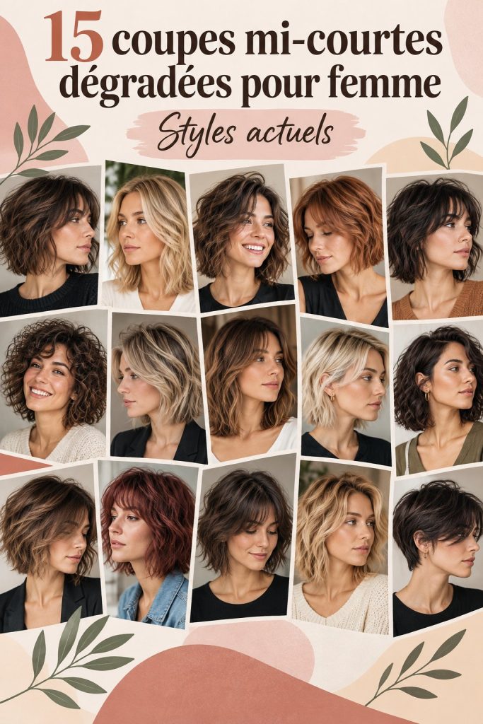 Femme avec une coupe de cheveux mi-courte dégradée élégante et moderne.